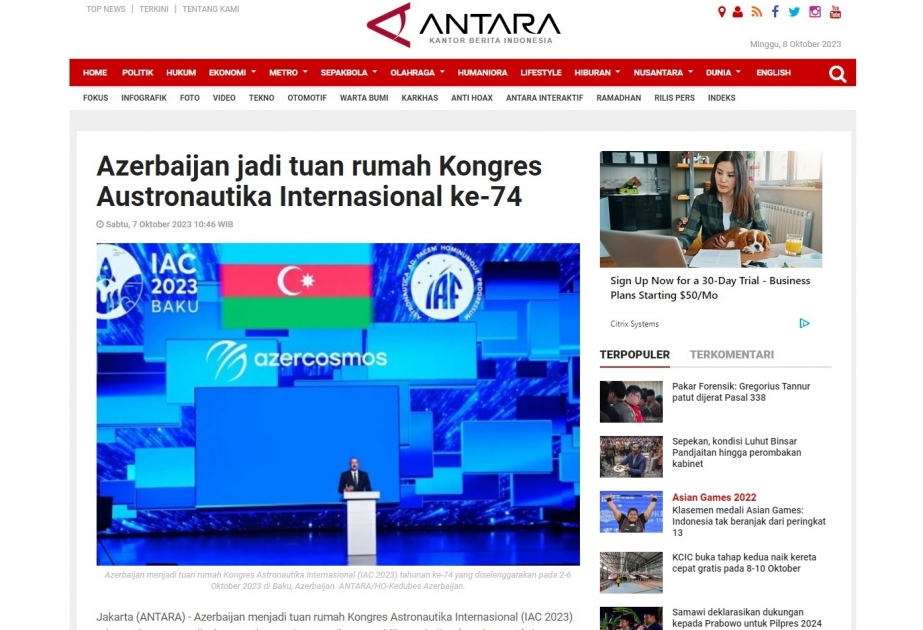 74th IAC in Baku in spotlight of Indonesian media