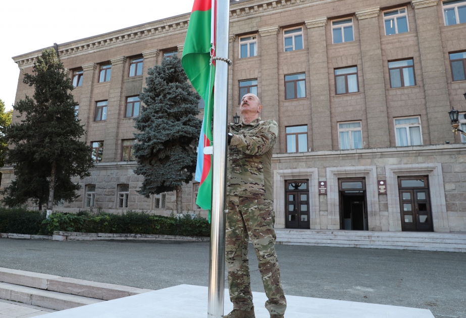 President Ilham Aliyev raised national flag of Azerbaijan and made a speech in Khankendi city VIDEO