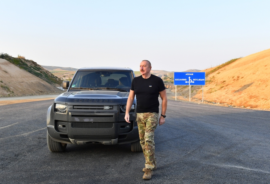 President Ilham Aliyev examined construction progress of Aghdam-Fuzuli highway VIDEO