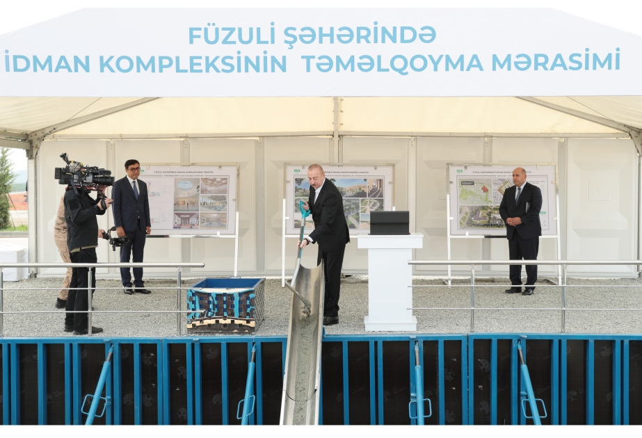 Prezident İlham Əliyev Füzuli şəhərində idman kompleksinin təməlini qoyub YENİLƏNİB VİDEO