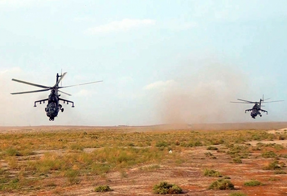Hərbi Hava Qüvvələrinin helikopter bölmələri ilə təlim keçirilib VİDEO
