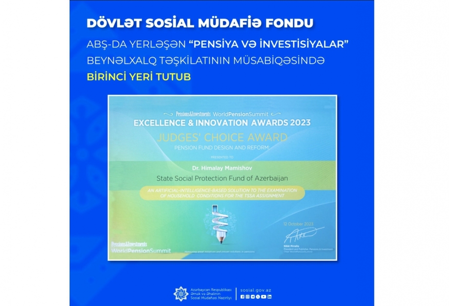 DSMF “Pensiya və İnvestisiyalar” beynəlxalq təşkilatının müsabiqəsində birinci yeri tutub