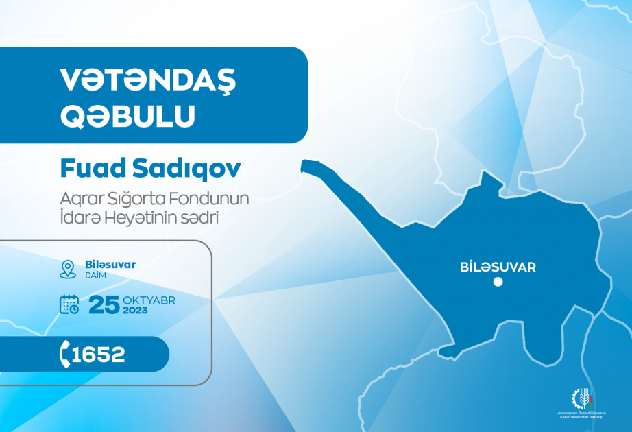 Aqrar Sığorta Fondunun İdarə Heyətinin sədri Biləsuvarda vətəndaşlarla görüşəcək