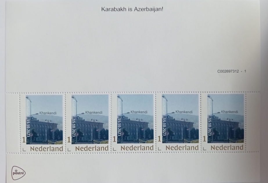 Postage stamps dedicated to raising Azerbaijani flag in Khankendi issued in Amsterdam