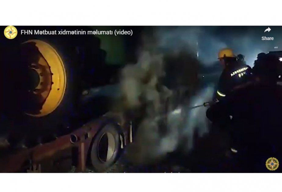 Ucar rayonunda yük avtomobili yanıb