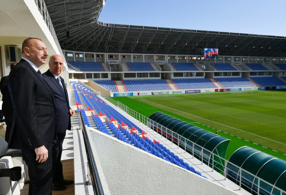 Prezident İlham Əliyev Mehdi Hüseynzadə adına Sumqayıt şəhər stadionunda yaradılan şəraitlə tanış olub VİDEO