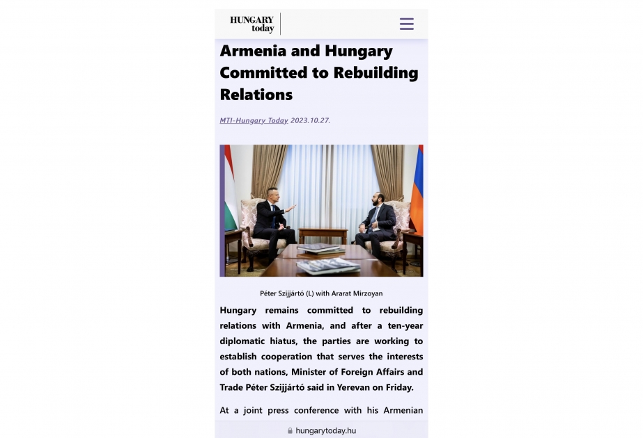 Венгрия и Армения – на пути к восстановлению отношений
