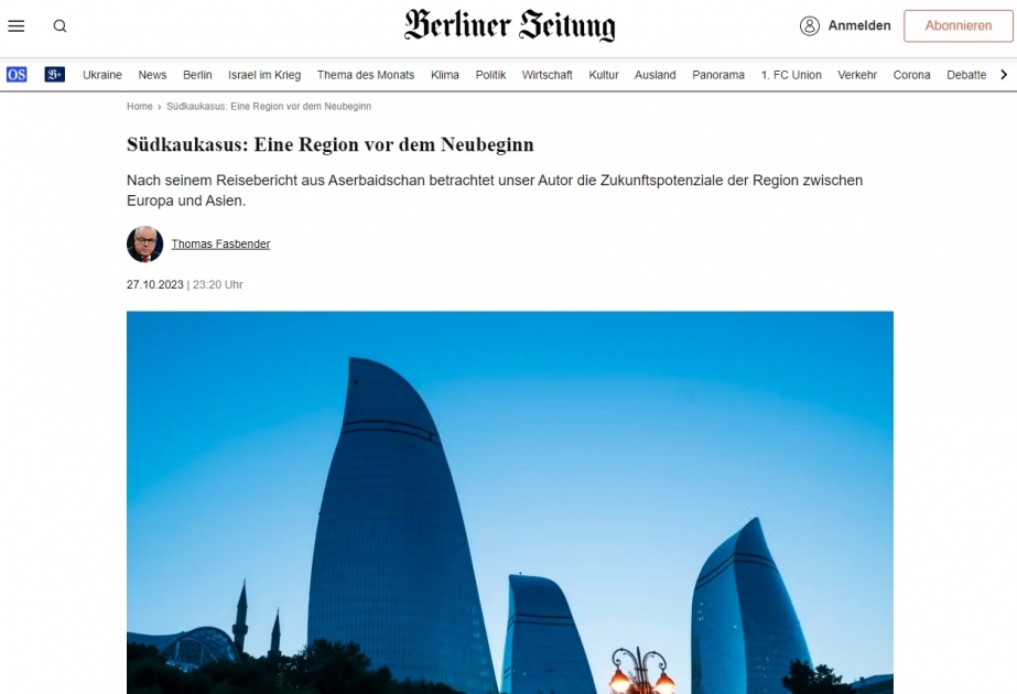 “Berliner Zeitung” nəşrində Cənubi Qafqaz regionundakı son hadisələrdən bəhs edən məqalə yayımlanıb   28.10.2023 [19:02]  A+ A-