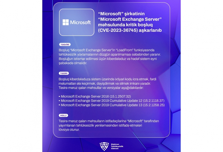 “Microsoft” şirkətinin məhsulunda kritik boşluq aşkarlanıb - Xəbərdarlıq
