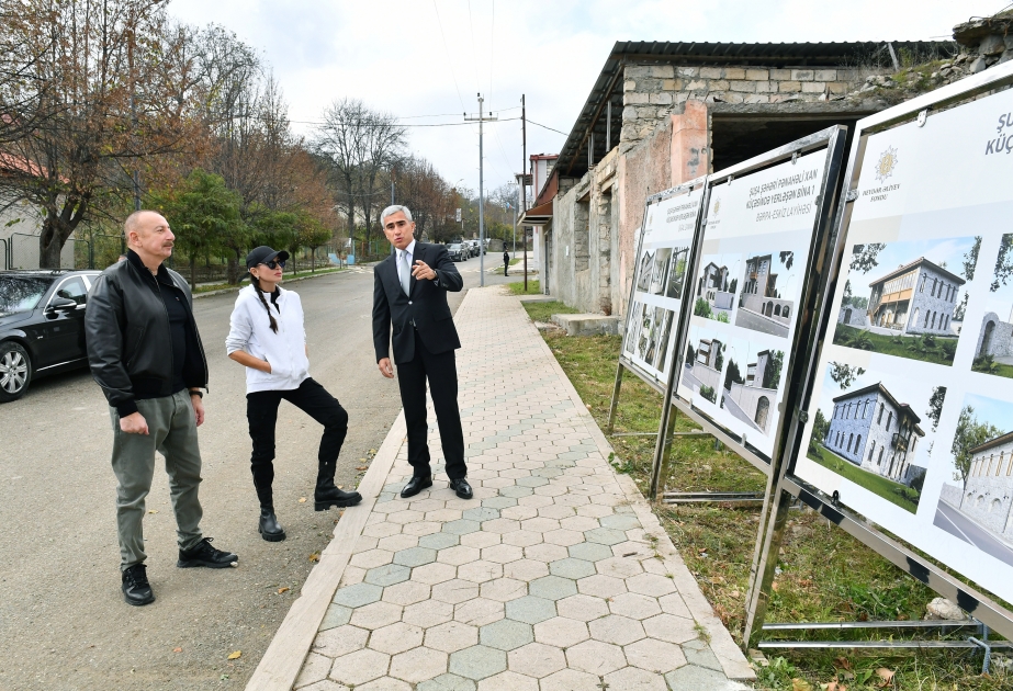President Ilham Aliyev examined projects of restoration and reconstruction of some buildings on Panah Ali Khan Street to be implemented by Heydar Aliyev Foundation  VIDEO