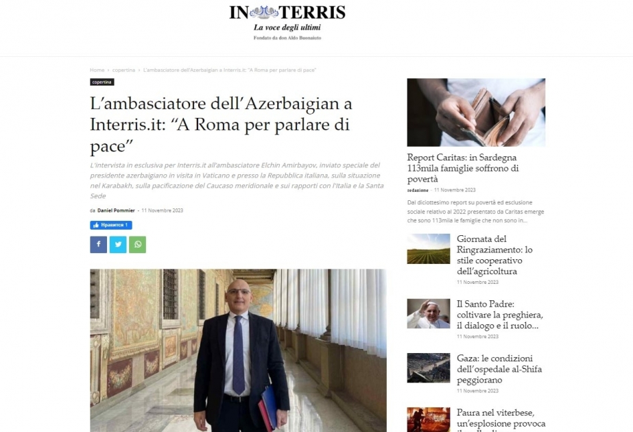 Представитель Президента по особым поручениям рассказал о реалиях Карабаха в интервью итальянскому изданию