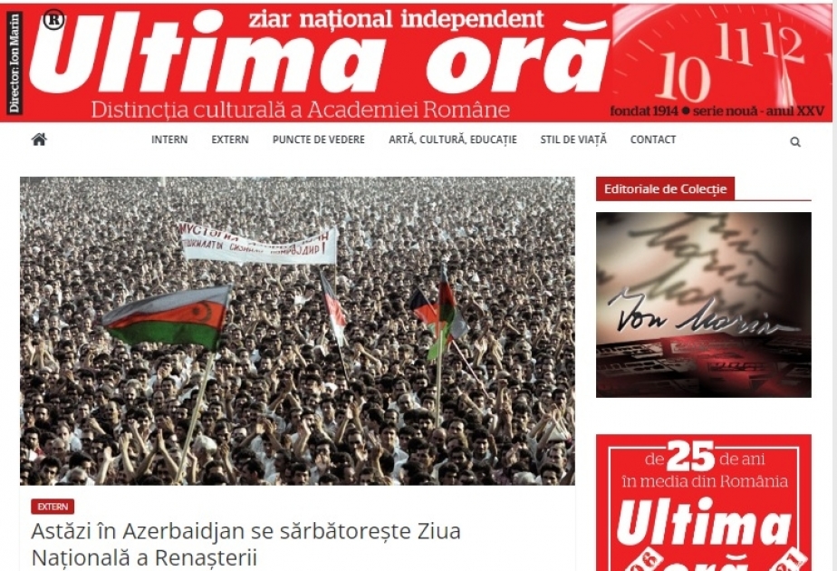 Rumıniyanın “Ultima Ora” qəzetində Milli Dirçəliş Günü ilə əlaqədar məqalə dərc edilib