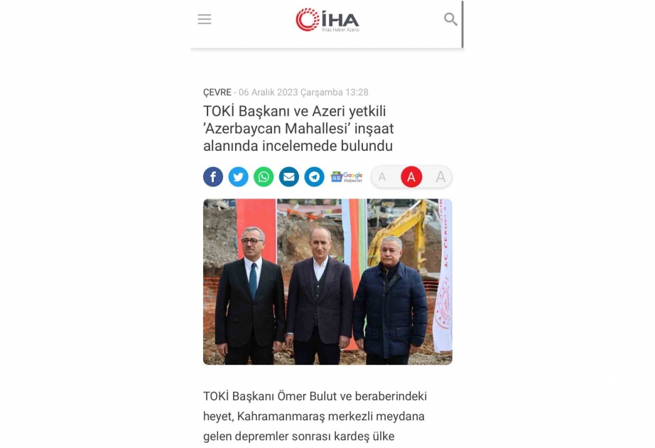 TOKİ rəhbəri: Zəlzələ bölgəsinin yenidən qurulmasında Azərbaycan mühüm rol oynayır