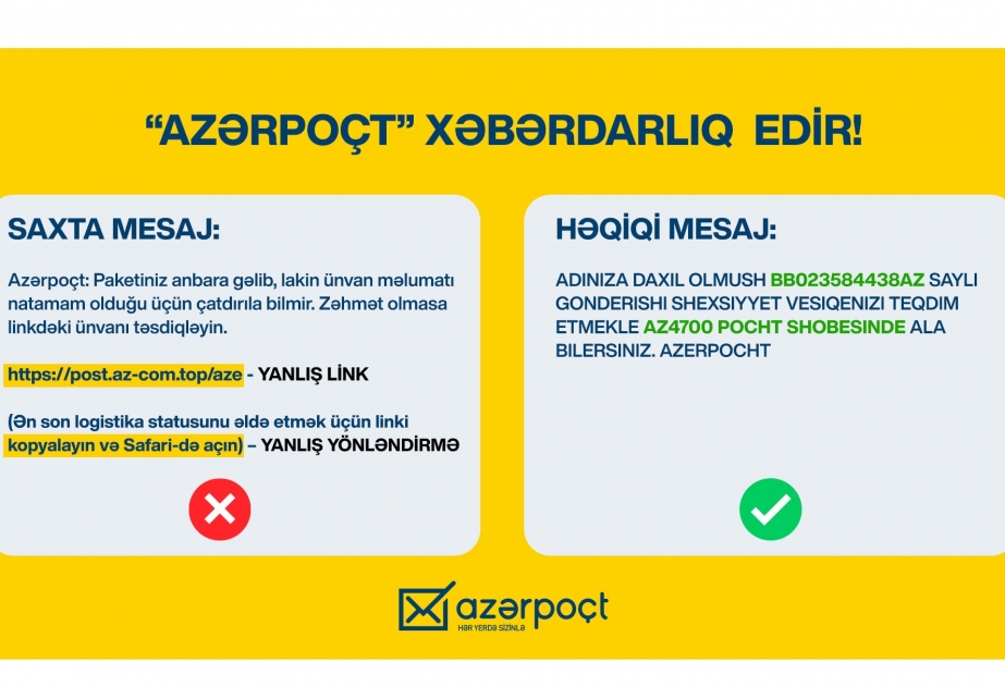 “Azərpoçt” vətəndaşlara kiberdələduzlarla bağlı xəbərdarlıq edib