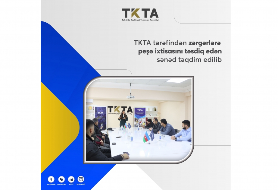 Zərgərlərə peşə ixtisasını təsdiq edən sənəd təqdim olunub