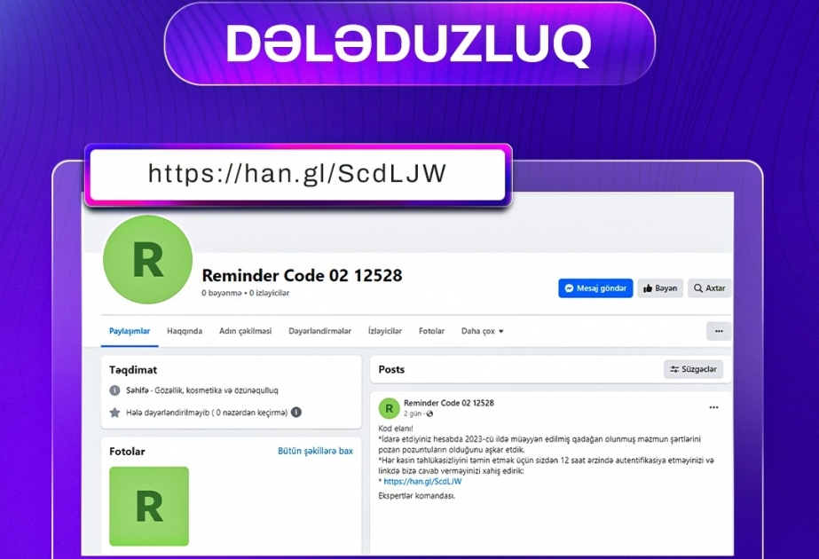 ETX: Saxta dələduzluq səhifəsi yaradılıb