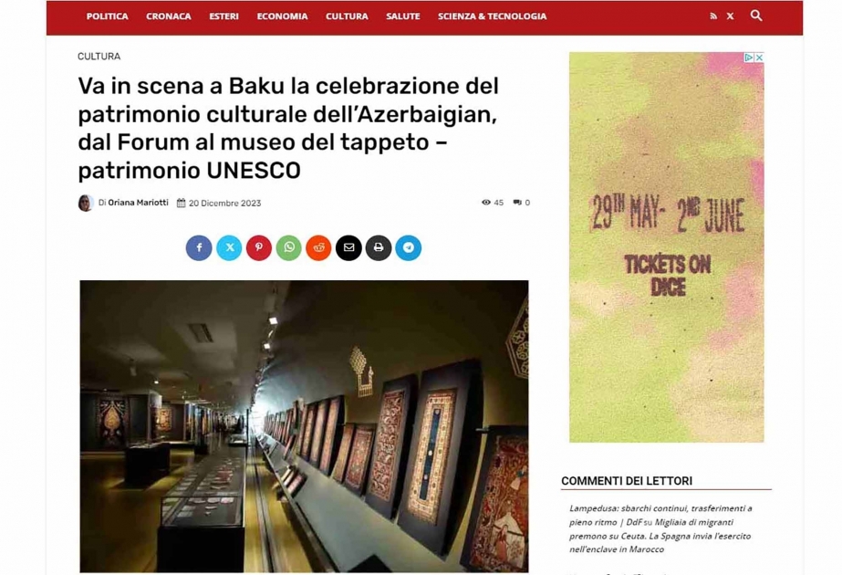 Baku-hosted Cultural Heritage Forum in Italian media spotlight
