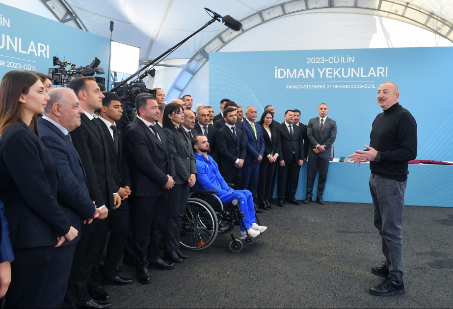 El Presidente Azerbaiyán se reunió con representantes de la comunidad deportiva galardonados en una ceremonia organizada en relación con los resultados deportivos de 2023