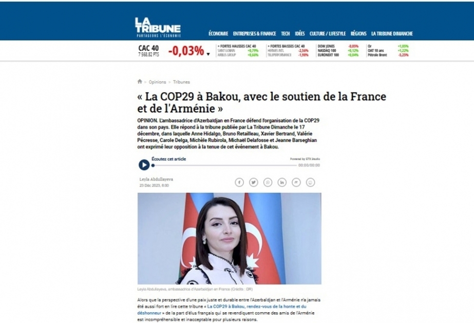 La réponse de l’ambassadrice d’Azerbaïdjan aux élus français