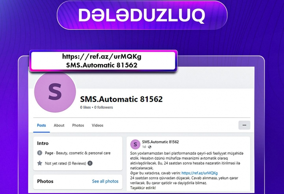 ETX “Facebook”da saxta dələduzluq səhifələri ilə bağlı qurumlara xəbərdarlıq edib