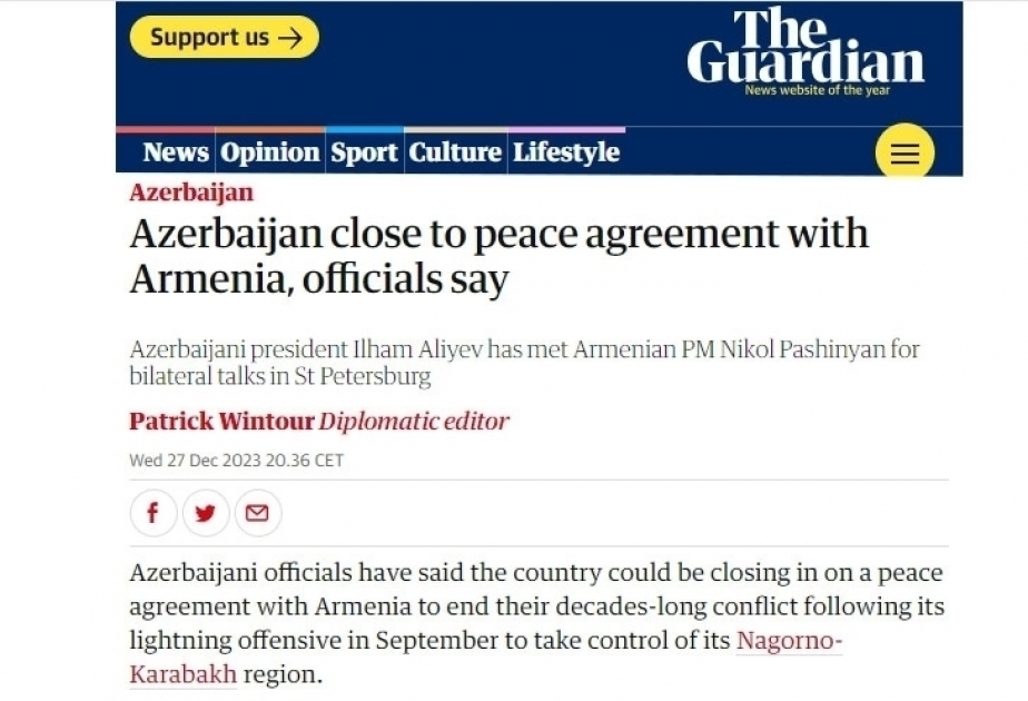 “The Guardian”: Azərbaycan və Ermənistan sülh sazişi imzalamağa yaxındır