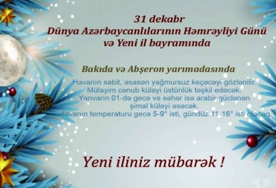 Bayram günlərinin hava proqnozu açıqlanıb