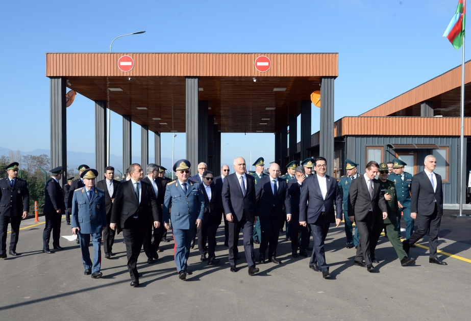 Highway bridge and modular border checkpoint on Azerbaijani-Iranian state border across Astarachay river opened