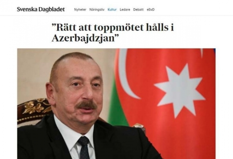 Swedish newspaper Svenska Dagbladet posts article by Azerbaijani ambassador