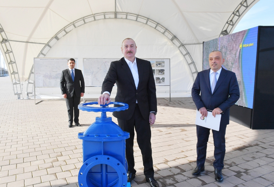 Le président Aliyev participe à la cérémonie de lancement des systèmes d’approvisionnement en eau potable de Neftchala MIS A JOUR VIDEO