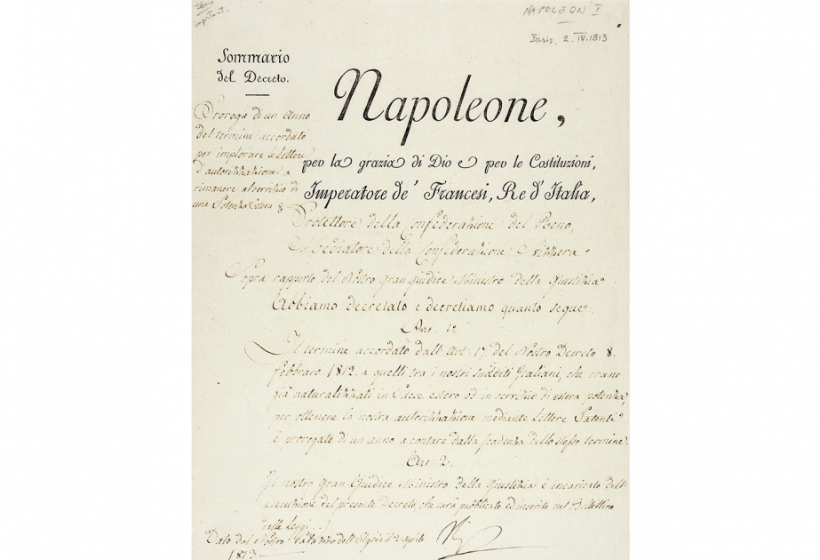 Napoleon Bonapartın avtoqrafları Moskvada hərraca çıxarılacaq