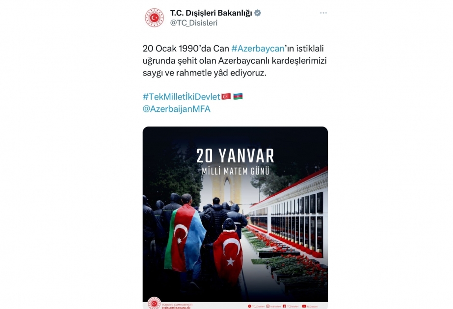 Turkish MFA pays tribute to Azerbaijani martyrs