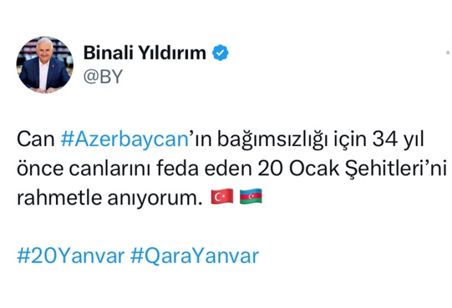 Binəli Yıldırım: 20 Yanvar şəhidlərini ehtiramla yad edirik
