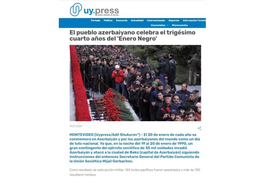 UyPress:”El pueblo azerbaiyano celebra el trigésimo cuarto años del Enero Negro”