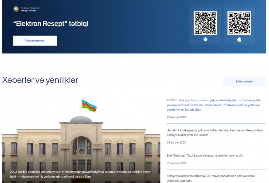 Səhiyyə Nazirliyinin rəsmi internet portalında “Elektron resept” linki istifadəyə verilib