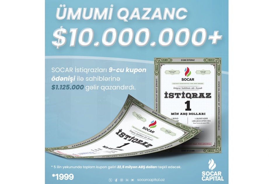 SOCAR istiqraz sahiblərinin qazancı 10 milyon dolları ötüb