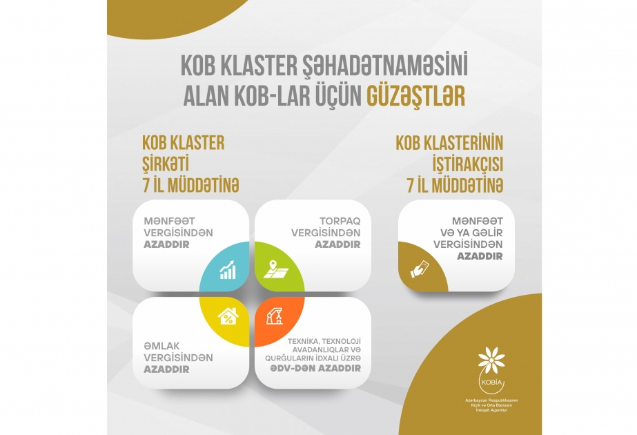 Agentlik: Sahibkarlar KOB klasterdə birləşməklə bir sıra vergi güzəştləri əldə edirlər