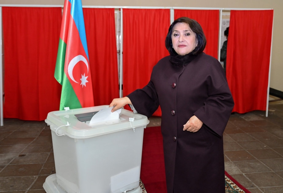 Speaker of Azerbaijan’s Parliament casts her ballot at polling station No. 11