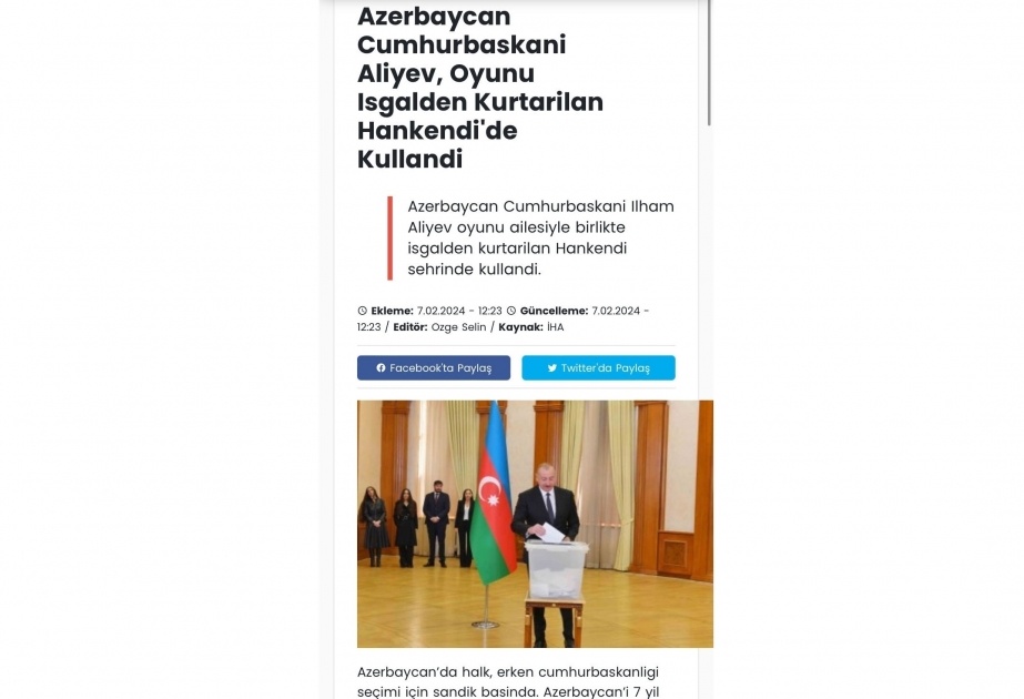 Azerbaijan’s snap presidential election in spotlight of Turkish media