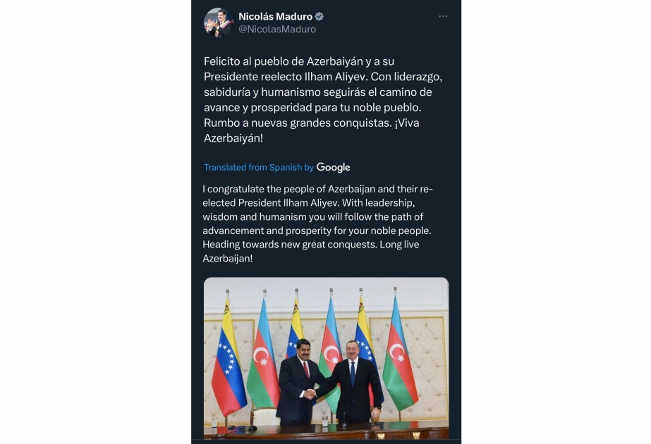 Le président vénézuélien Nicolas Maduro félicite le président Ilham Aliyev pour sa victoire à l’élection présidentielle