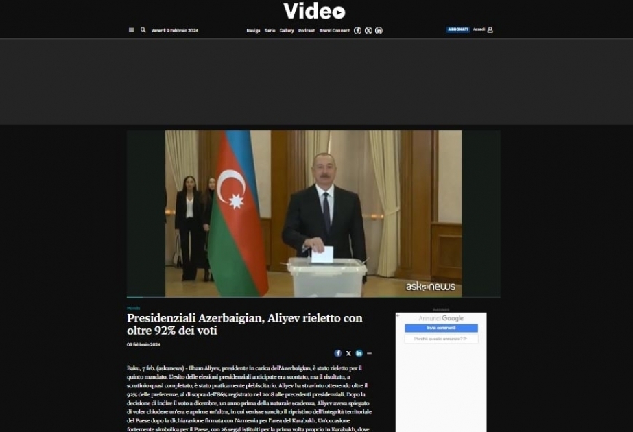 Italian media highlights President Ilham Aliyev's stunning victory in election