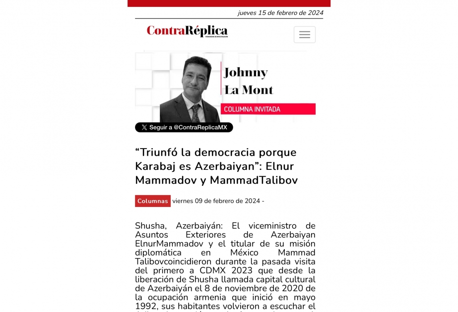 Prensa mexicana: "Karabaj es Azerbaiyán, la democracia ha triunfado"
