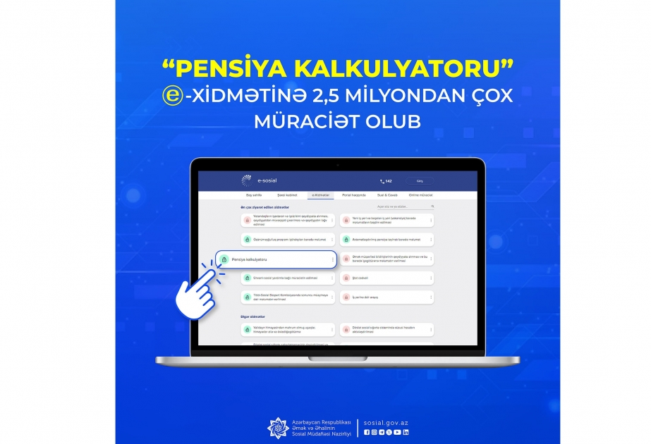 “Pensiya kalkulyatoru” e-xidmətinə 2,5 milyondan çox müraciət olub