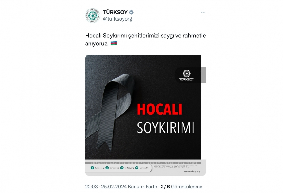 TÜRKSOY: Xocalı soyqırımı şəhidlərini hörmət və rəhmətlə yad edirik