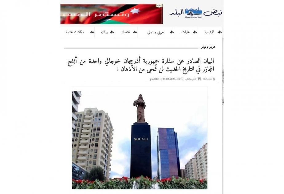 İordaniya mediası Xocalı soyqırımından yazıb