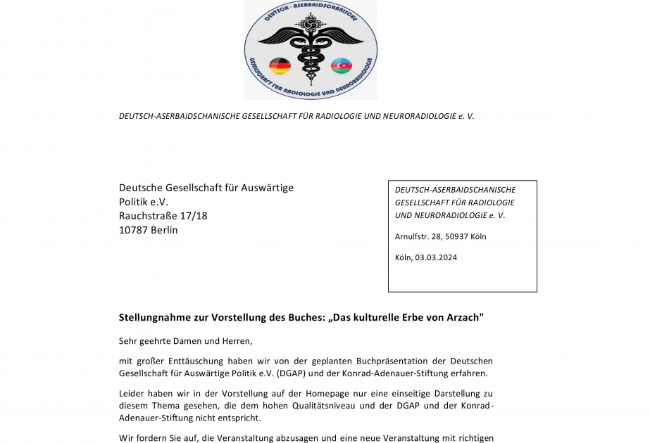 La Alianza de Azerbaiyanos de Alemania protestó contra la presentación del libro "Patrimonio Cultural de Artsaj"
