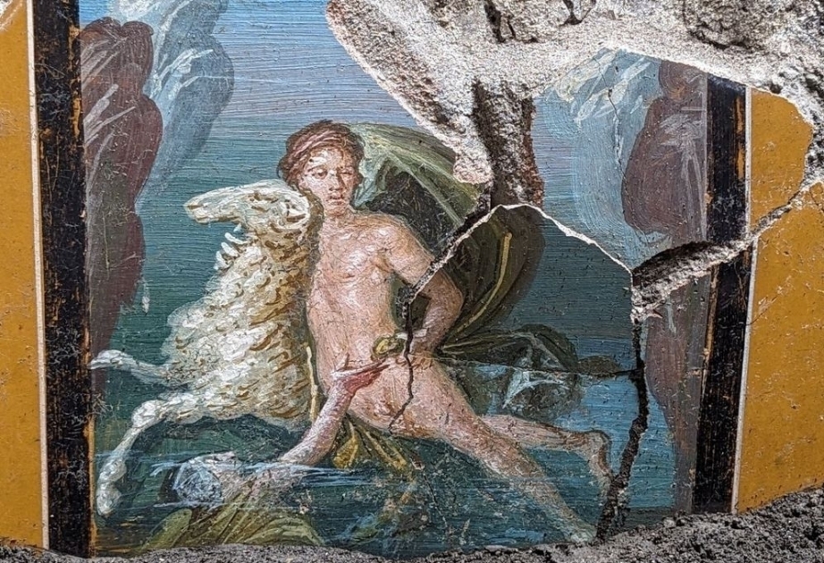 Pompeii's hidden treasure is revealed after 2,000 years: Archaeologists discover a lavish painting of a mythological scene while excavating the ancient Roman city