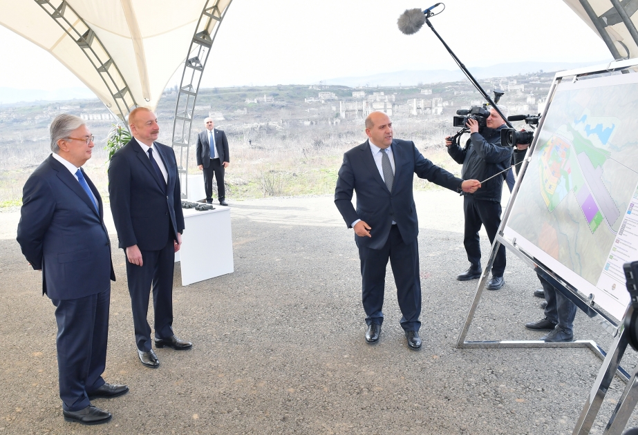 Presidents of Azerbaijan and Kazakhstan viewed master plan of Fuzuli VIDEO