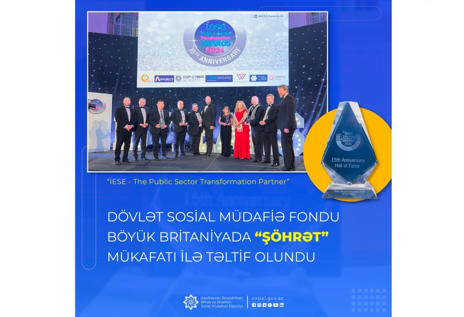 Dövlət Sosial Müdafiə Fondu Böyük Britaniyada “Şöhrət” mükafatı ilə təltif olunub