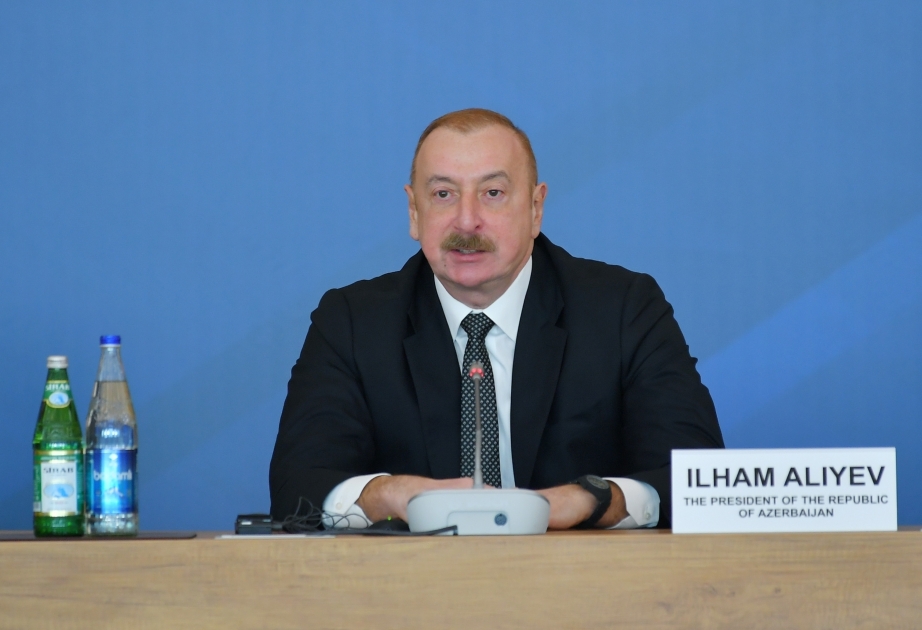 Ilham Aliyev: "El principal cambio geopolítico que se ha producido en la región es el pleno restablecimiento de la soberanía de Azerbaiyán desde la última vez que nos reunimos"