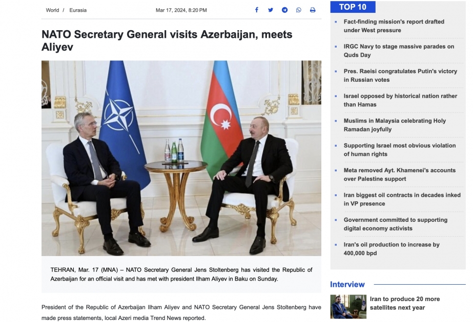 Beynəlxalq mətbuat Azərbaycan Prezidentinin NATO-nun Baş katibi ilə görüşündən yazır